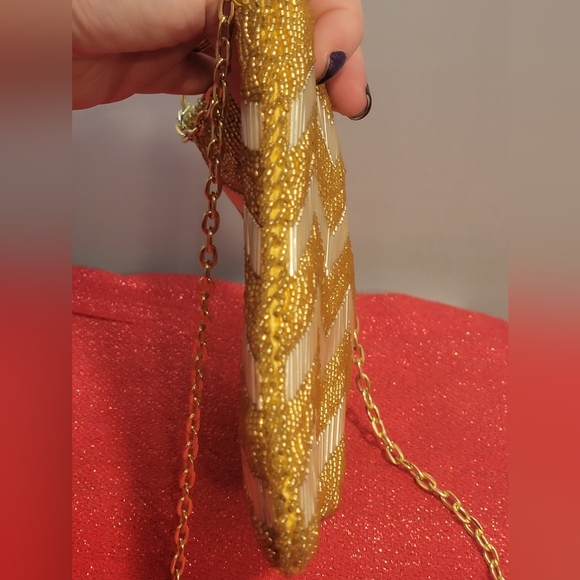 Vintage Gold/Silver Metallic Beaded Gatsby Style Vintage Evening Purse - Picture 4 of 11